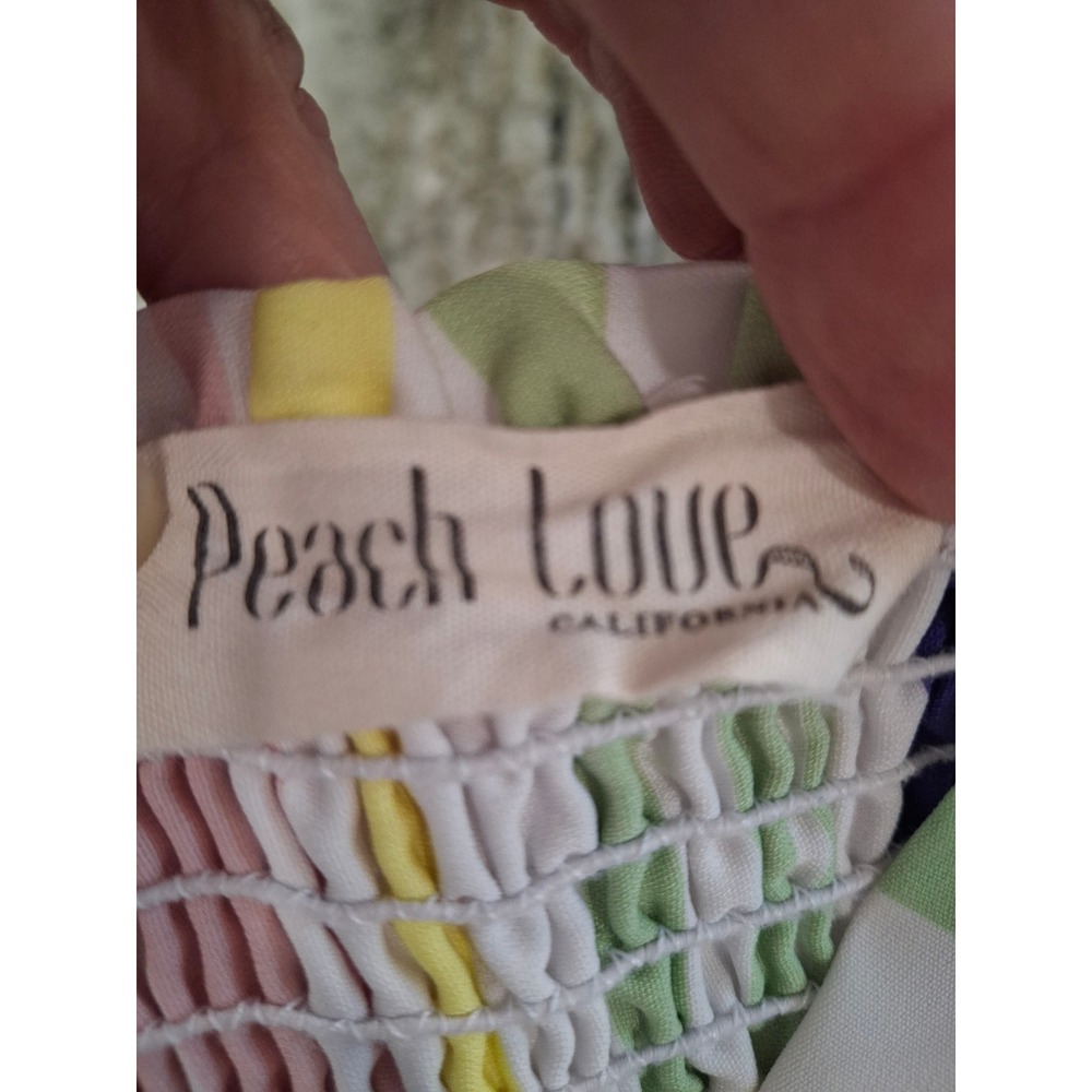 Peach Love California Striped Tie Front Smocked Mini Dress Multicolor Small - Picture 3 of 5